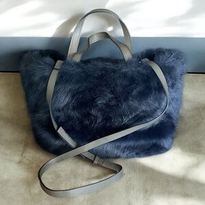 💖 French Connection Blue Faux Fur Tote Bag 💖